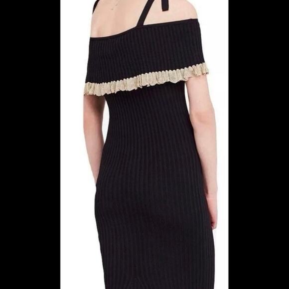 FREE PEOPLE Womens Size XS Black Gold Off the Shoulder Ribbed Sweater Midi Dress - Picture 8 of 10